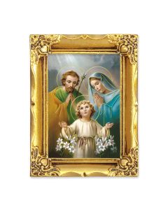 4 1/2" x 3 1/2" Antique Gold Frame with a 2 1/2" x 3 1/2" The Holy Family Gold Stamped Print-P65