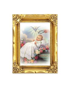 4 1/2" x 3 1/2" Antique Gold Frame with a 2 1/2" x 3 1/2" Baptism Gold Stamped Print-P65