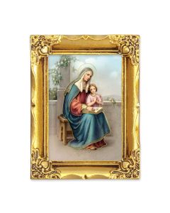 4 1/2" x 3 1/2" Antique Gold Frame with a 2 1/2" x 3 1/2" Saint Anne Gold Stamped Print-P65
