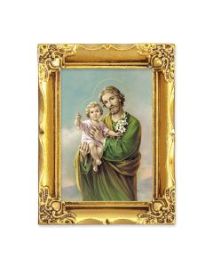 4 1/2" x 3 1/2" Antique Gold Frame with a 2 1/2" x 3 1/2" Saint Joseph Gold Stamped Print-P65