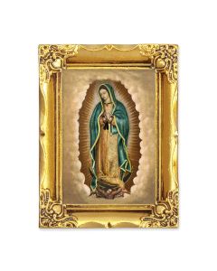 4 1/2" x 3 1/2" Antique Gold Frame with a 2 1/2" x 3 1/2" Our Lady of Guadalupe Gold Stamped Print-P65