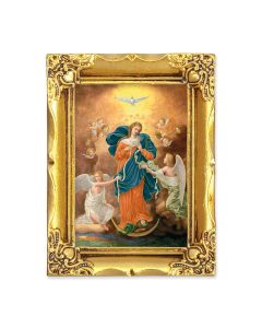 4 1/2" x 3 1/2" Antique Gold Frame with a 2 1/2" x 3 1/2" Our Lady Untier of Knots Gold Stamped Print-P65