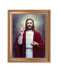 13 1/2" x 16 9/16" Gold Leaf Antique Finished Frame with 11" x 14"  Chambers: Sacred Heart of Jesus Textured Art