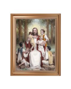 13.5" x 16.5" Antique Gold Frame with Chambers: Jesus with Children 11"x14" Print