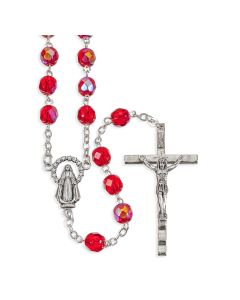Ruby Crystal Aurora Borealis Bead Rosary