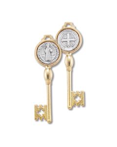 1 7/8" Saint Benedict Key Medal in Silver and Gold Finish