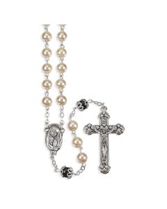 Faux Pearl and Black Glass Bead Rosary