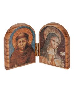 3-3/4" x  2-1/2" St. Francis and St. Clare Standing Olive Wood Diptych