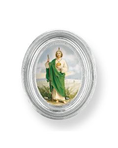 3 1/2" x 4 1/2" Silver Oval Frame with a Saint Jude Print-P65