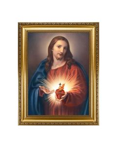 15.5 x 19.5" Antique Gold Leaf Beveled Frame with Bead Inlay with a Batoni: Sacred Heart of Jesus 12" x16" Print