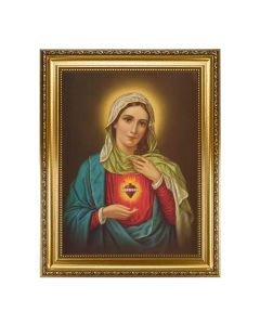15.5 x 19.5" Antique Gold Leaf Beveled Frame with Bead Inlay with Immaculate Heart of Mary 12" x16" Print