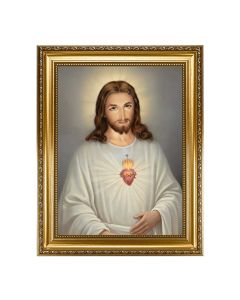 15.5" x 19.5" Antique Gold Leaf Beveled Frame w/ Bead Inlay - Sallman: Head of Christ 12" x 16" Print