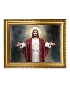 15.5" x 19.5" Antique Gold Leaf Beveled Frame w/ Bead Inlay-Chambers: Welcoming Jesus 12" x 16" Print