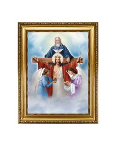 15.5" x 19.5" Antique Gold Leaf Beveled Frame w/ Bead Inlay-Holy Trinity with Angels 12" x 16" Print