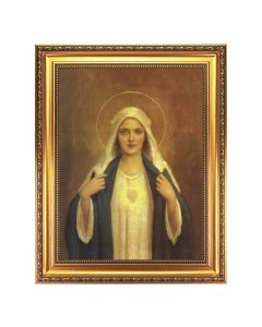 15 1/2" x 19 1/2" Antique Gold Leaf Beveled Frame with Bead Inlay and 12" x 16" Chambers: Immaculate Heart of Mary Textured Art