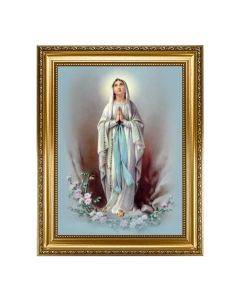 15.5" x 19.5" Antique Gold Leaf Beveled Frame w/ Bead Inlay - O.L. of Lourdes 12" x 16" Print