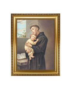 15.5" x 19.5" Antique Gold Leaf Beveled Frame with Bead Inlay with St. Anthony 12" x 16" Print