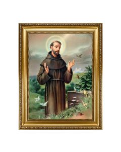 15.5" x 19.5" Antique Gold Leaf Beveled Frame with Bead Inlay with St. Francis 12" x 16" Print