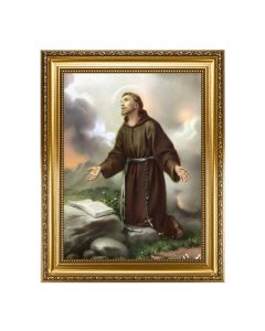 15.5" x 19.5" Antique Gold Leaf Beveled Frame w/ Bead Inlay - St. Franics of Assisi 12" x 16" Print