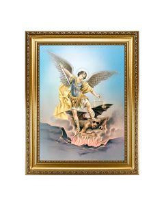 15.5" x 19.5" Antique Gold Leaf Beveled Frame with Bead Inlay with St. Michael 12" x 16" Print