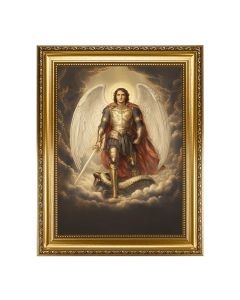 15.5" x 19.5" Antique Gold Leaf Beveled Frame with Bead Inlay with Archangel St. Michael in Armor 12" x 16" Print