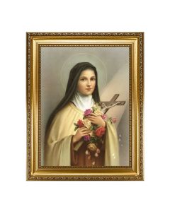 15.5" x 19.5" Antique Gold Leaf Beveled Frame with Bead Inlay with St. Therese 12" x 16" Print