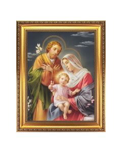 15.5" x 19.5" Antique Gold Leaf Beveled Frame with Bead Inlay - Holy Family 12" x 16" Canvas Print
