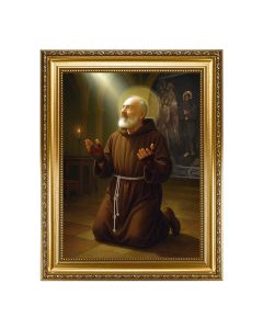 15.5" x 19.5" Antique Gold Leaf Beveled Frame with Bead Inlay with St. Pio at Prayer 12" x 16" Print