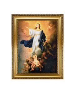 15.5" x 19.5" Antique Gold Leaf Beveled Frame w/ Bead Inlay - Murillo: Immaculate Conception 12" x 16" Print