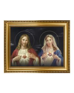 15.5" x 19.5" Antique Gold Leaf Beveled Frame w/Bead Inlay - The Sacred Hearts 12" x 16" Print