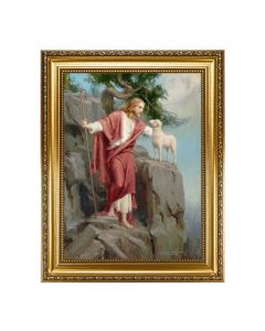 15.5" x 19.5" Antique Gold Leaf Beveled Frame w/ Bead Inlay - Chambers: Christ and the Lost Lamb 12" x 16" Print