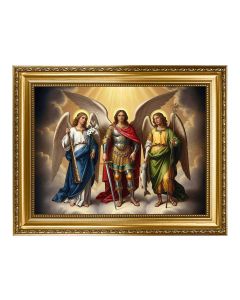 15.5" x 19.5" Antique Gold Leaf Beveled Frame w/Bead Inlay - The Three Holy Archangels 12" x 16" Print