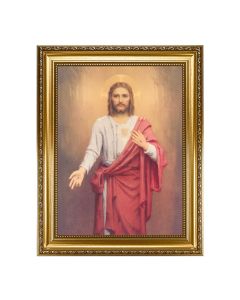  12" x 16" Sacred Heart of Jesus Print in a 15.5" x 19.5" Antique Gold Leaf Beveled Frame w/ Bead Inlay