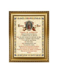 15.5" x 19.5" Antique Gold Leaf Beveled Frame w/Bead Inlay - O.L. of Guadalupe House Blessing in Spanish 12" x 16" Print