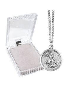 1" St. Michael Silver Oxidized Medal on an 18" Chain, Boxed