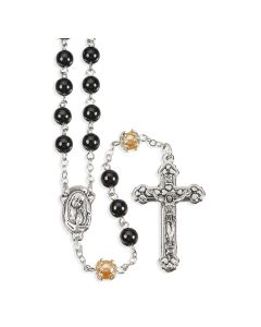 Black and Faux Pearl Glass Bead Rosary