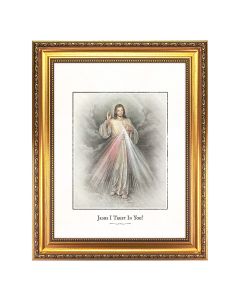 15.5 x 19.5" Antique Gold Leaf Beveled Frame with Bead Inlay with a Divine Mercy Engraved Art 12" x16" 