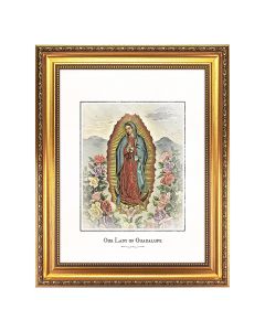 15.5 x 19.5" Antique Gold Leaf Beveled Frame with Bead Inlay with O.L. of Guadalupe Engraved Art 12" x16" 