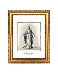 15.5 x 19.5" Antique Gold Leaf Beveled Frame with Bead Inlay with O.L. of Grace Engraved Art 12" x16"