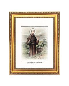 15.5 x 19.5" Antique Gold Leaf Beveled Frame with Bead Inlay with St. Francis of Assisi Engraved Art 12" x16" 