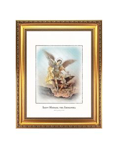 15.5 x 19.5" Antique Gold Leaf Beveled Frame with Bead Inlay with St. Michael Engraved Art 12" x16" 