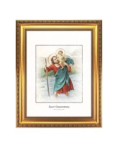15.5 x 19.5" Antique Gold Leaf Beveled Frame with Bead Inlay with St. Christopher Engraved Art 12" x16" 