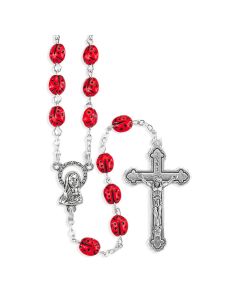 7mm Red Ladybug Metal Bead Rosary