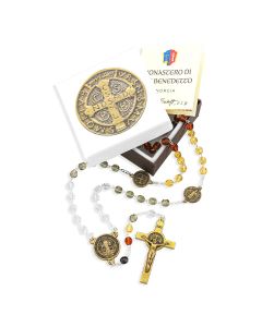 Multi Color Crystal Glass Bead St. Benedict Rosary, Boxed