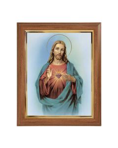 10" x 12" Walnut Frame with Gold Inside Lip and a 8" x 10" Sacred Heart of Jesus Print