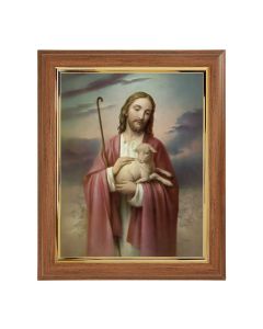 10" x 12" Walnut Frame with Gold Inside Lip and a 8" x 10" Good Shepherd Print