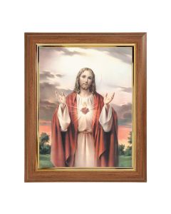 10" x 12" Walnut Frame with Gold Inside Lip and a 8" x 10" Sacred Heart of Jesus Print