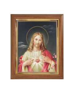 10" x 12" Walnut Frame with Gold Inside Lip and a 8" x 10" Sacred Heart of Jesus Print