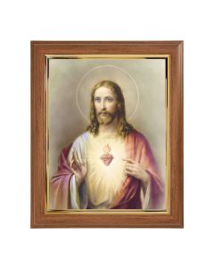 10" x 12" Walnut Frame with Gold Inside Lip and a 8" x 10" Sacred Heart of Jesus Print