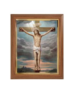 10" x 12" Walnut Frame with Gold Inside Lip and a 8" x 10" Crucifixion Print
